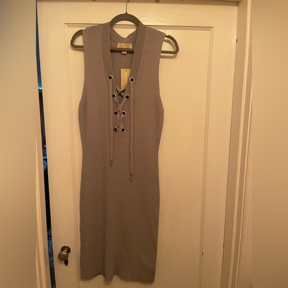 Michael Kors Lace-Up Ribbed dress pearl heather